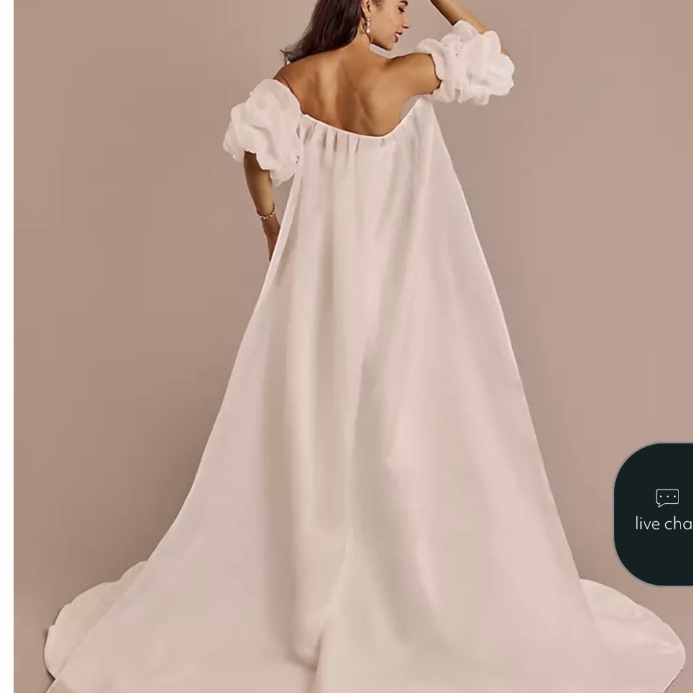 Oleg Cassini satin A- line wedding dress with removable cape